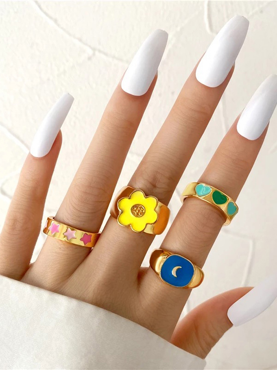 

Shining Diva Fashion Set Of 4 Gold-Plated Enamelled Finger Ring
