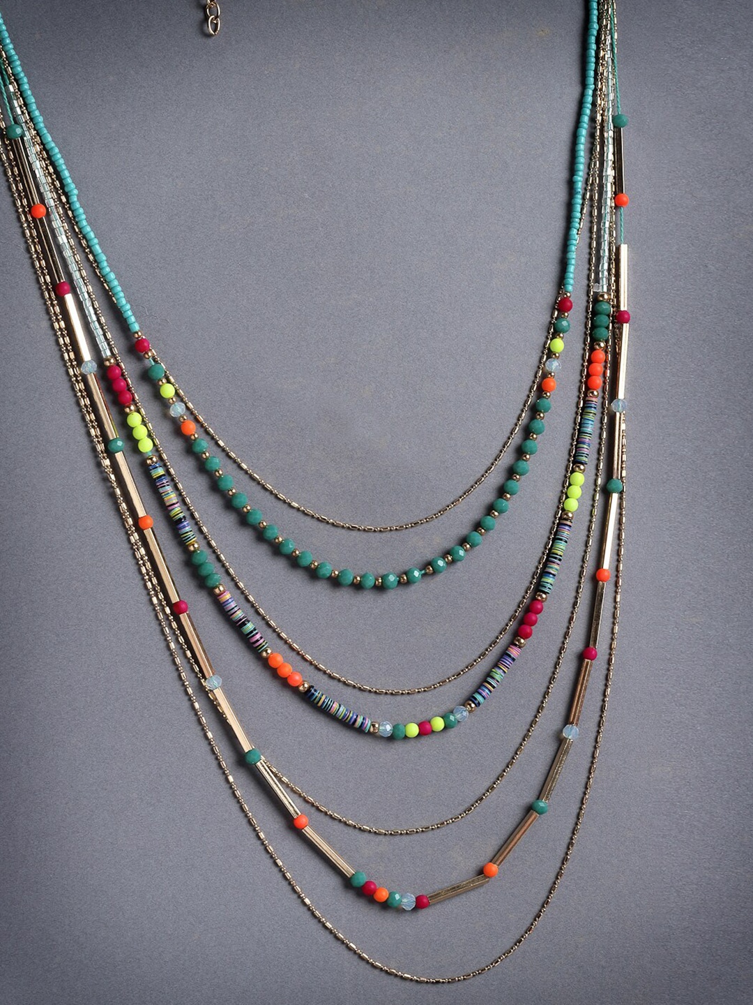 

VOGUE PANASH Gold-Toned & Green Brass Gold-Plated Layered Necklace