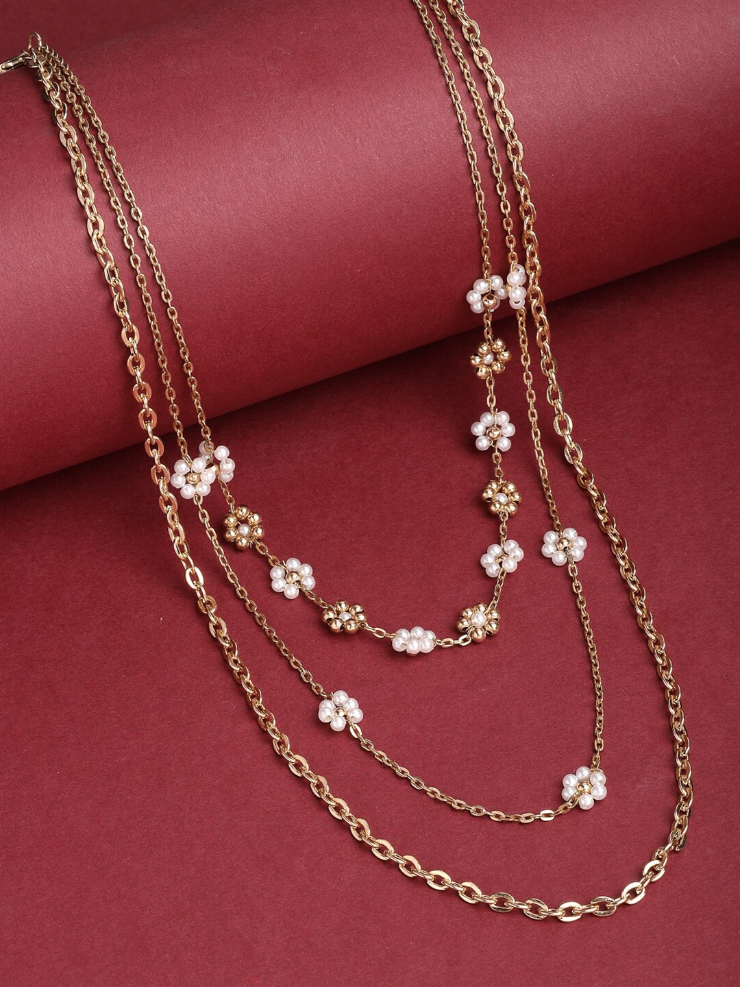 

VOGUE PANASH Gold-Toned & White Brass Gold-Plated Layered Necklace