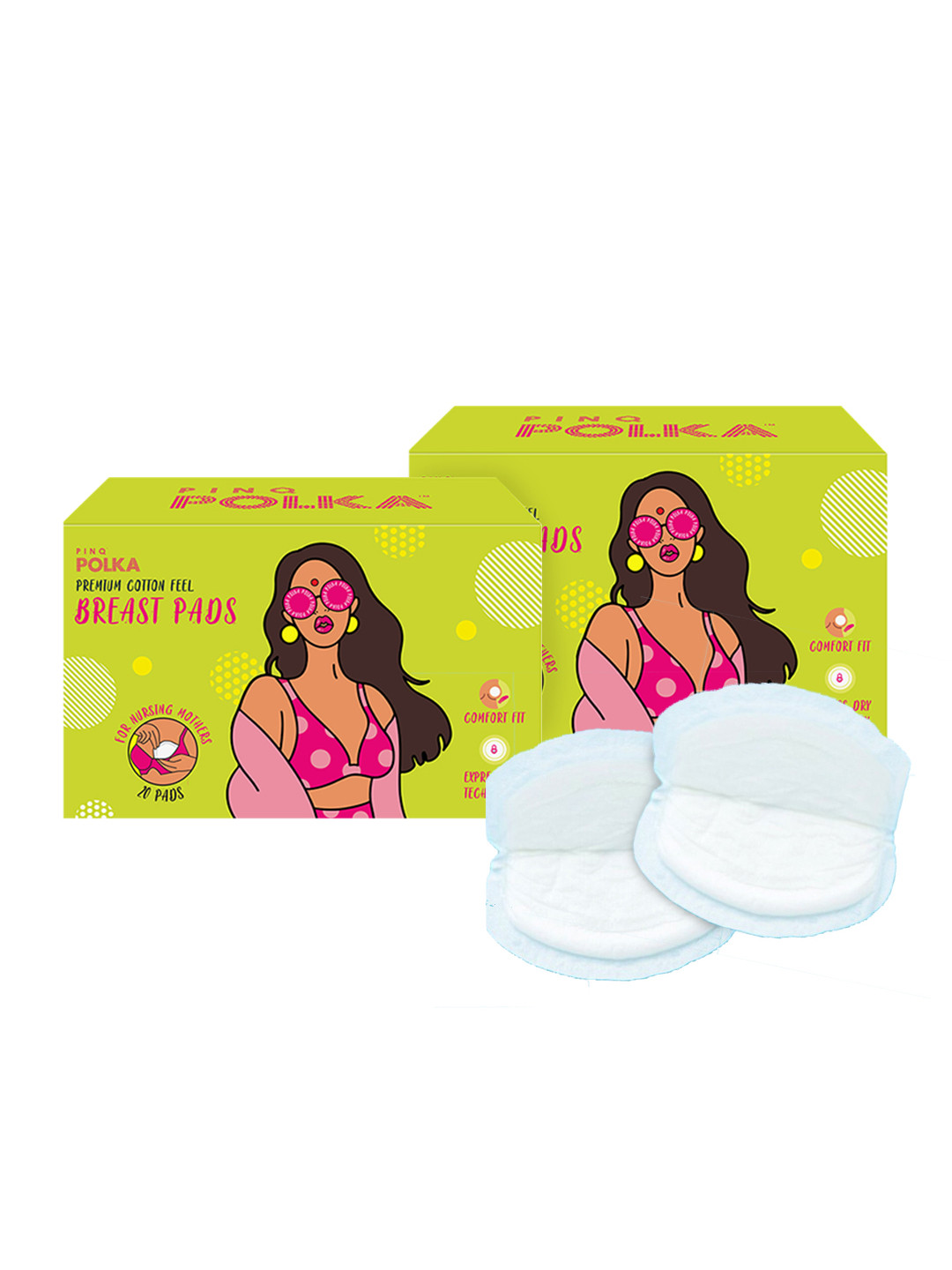 

PINQ Polka Cotton Feel Super Absorbent Discreet Disposable Nursing Breast Pads -40 pcs, White