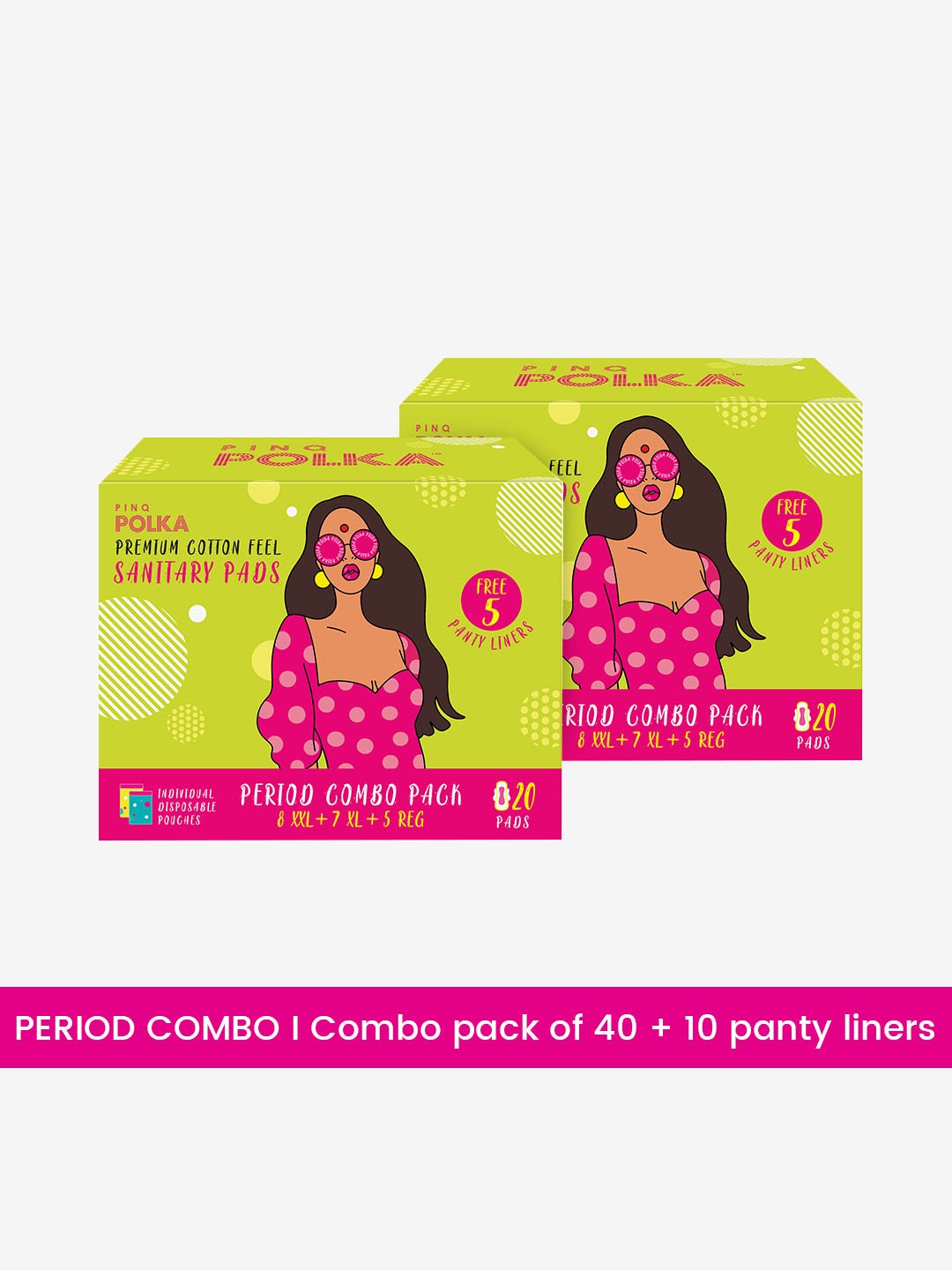 

PINQ Polka Period Combo Pack - Premium Organic Cotton Feel Ultra Sanitary Pads - 20 Pcs, White