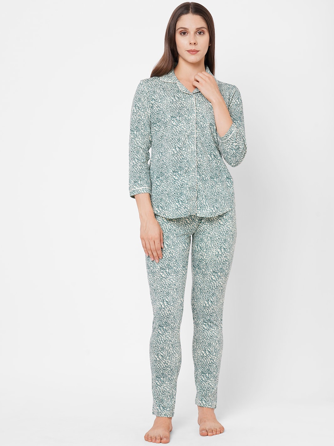 

SDL by Sweet Dreams Women Green Pure Cotton Night suit