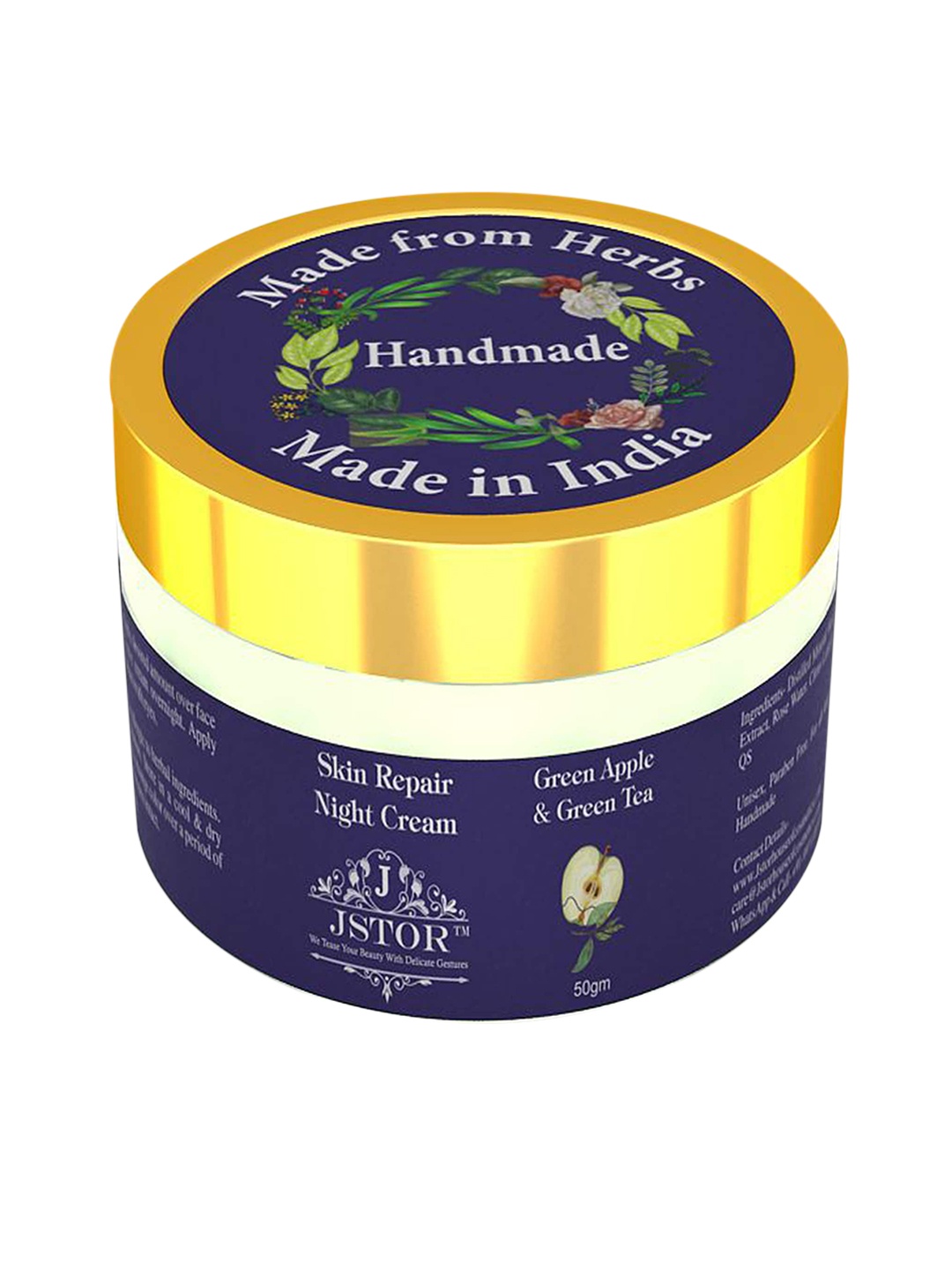 

JSTOR Handmade Herbal Skin Repair Night Cream with Green Tea & Green Apple - 50 g, Navy blue
