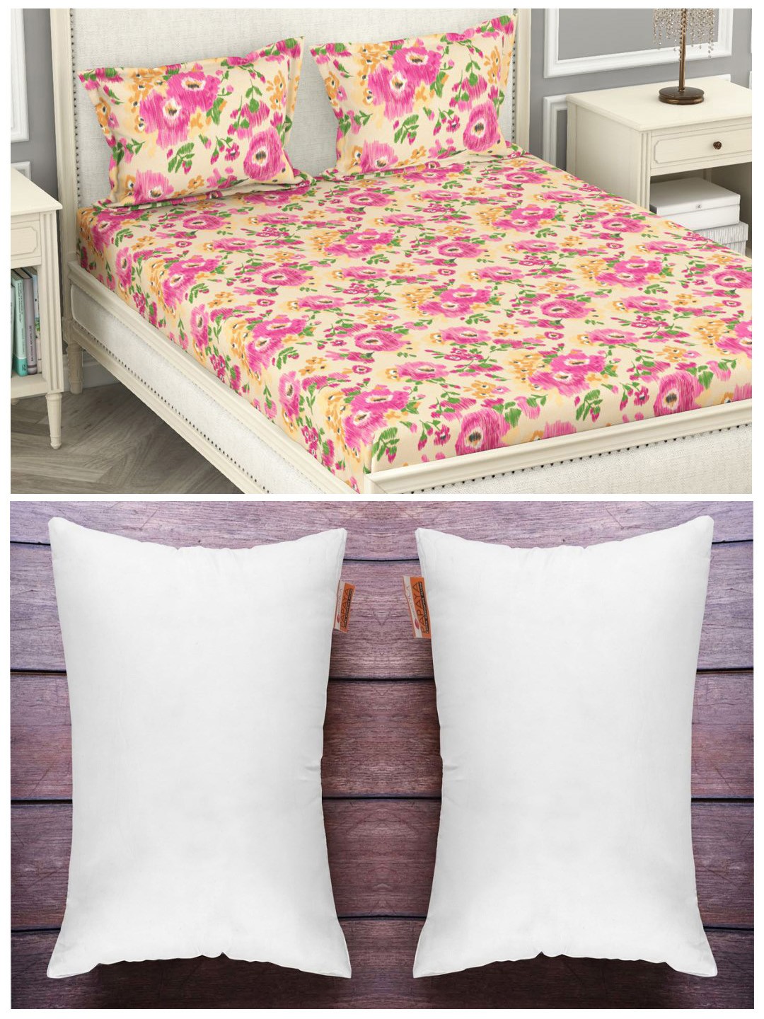 

BIANCA Set of 110 TC Queen Bedsheet with 2 Pillow Covers & 2 Ultra-Soft Orthopedic Pillows, White