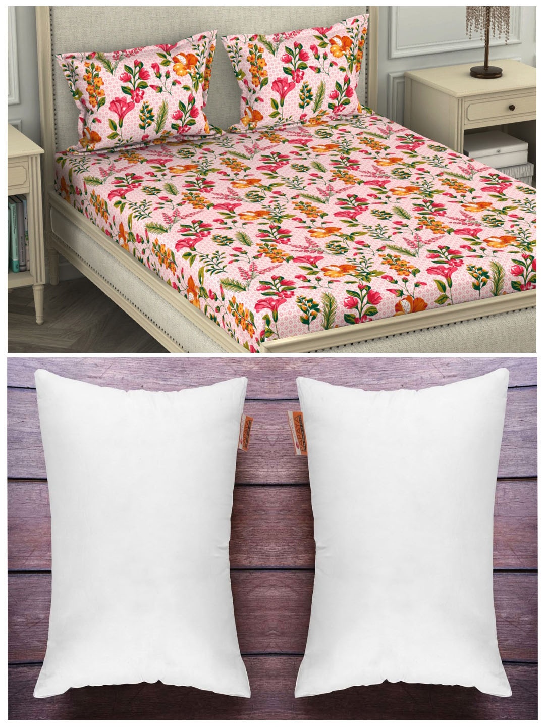 

BIANCA Set of 110 TC 1 King Bedsheet with 2 Pillow Cover & 2 Ultra Soft Pillows, White