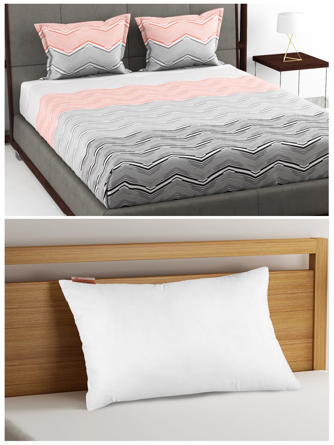 

BIANCA White Orthopedic Pillow with 180 TC Cotton King Bedsheet and Pillow Covers Set