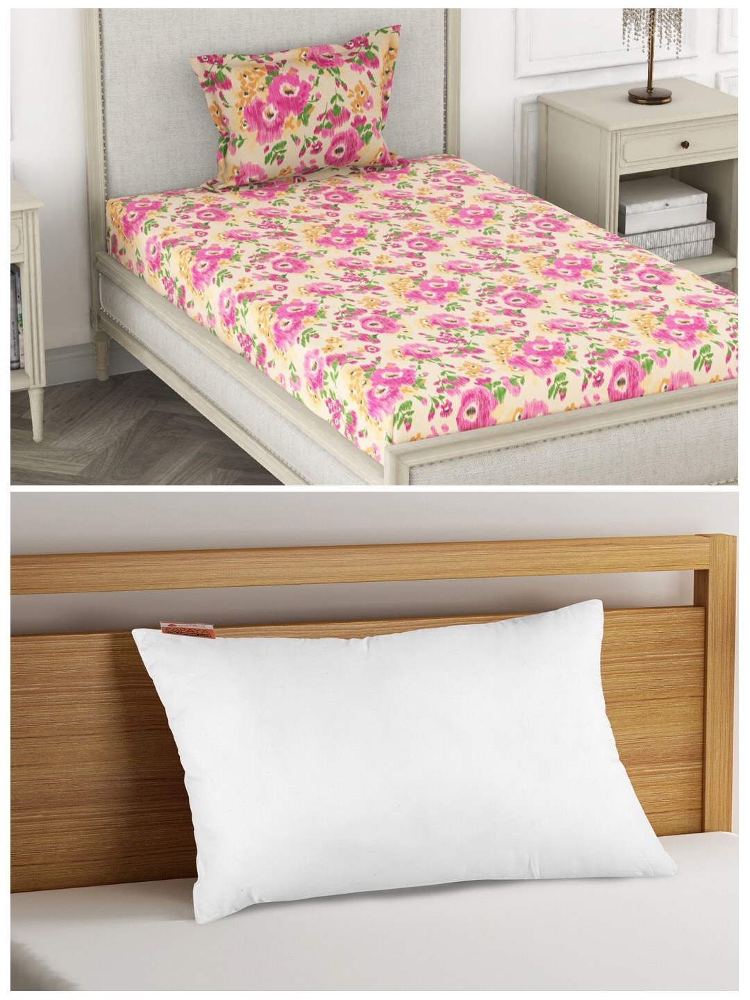 

BIANCA White Orthopedic Pillow with 110 TC Cotton Single Bedsheet and Pillow Cover Set