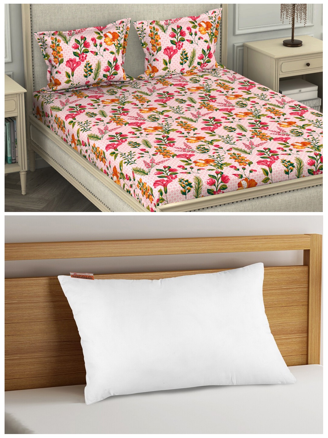 

BIANCA White Orthopedic Pillow with 110 TC Cotton King Bedsheet and Pillow Covers Set