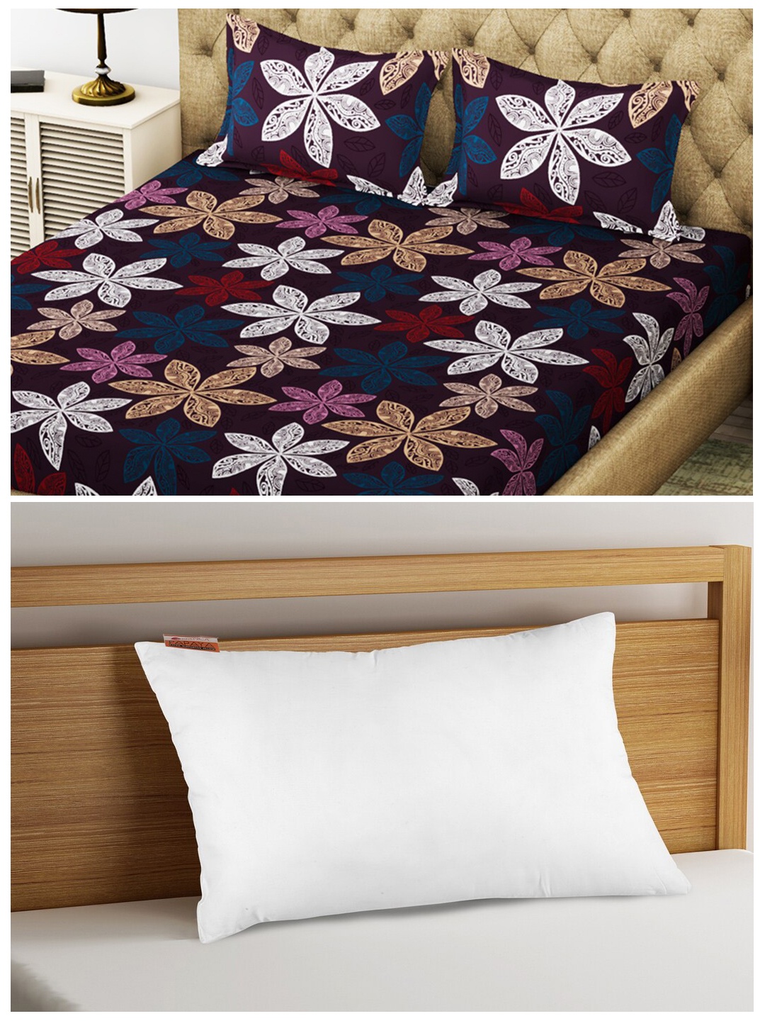 

BIANCA Set of 200 TC King Double Bedsheet With 2 Pillow Covers & Orthopedic Pillow, White