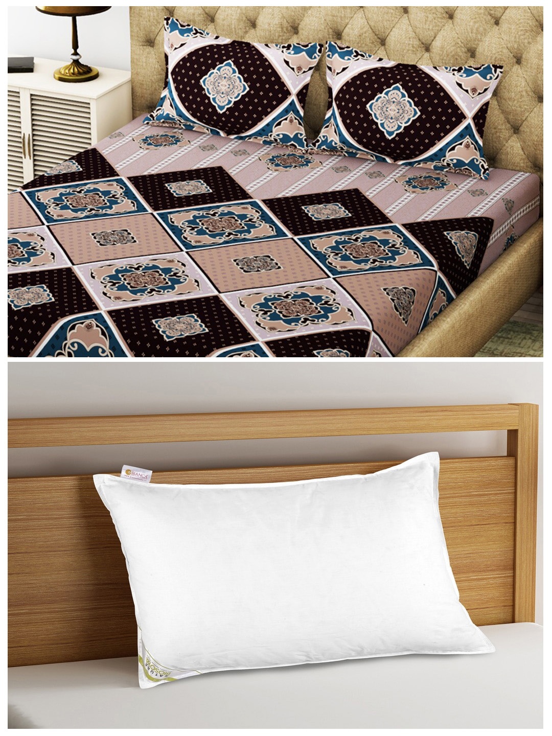 

BIANCA Set of 200 TC King Bedsheet With 2 Pillow Covers & Anti Stress Orthopedic Pillow, White