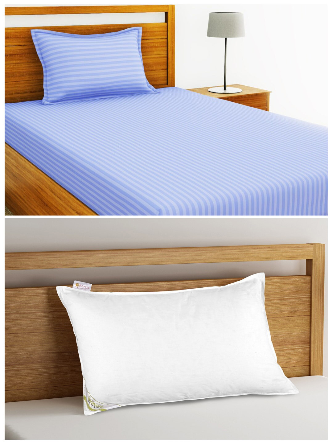 

BIANCA Orthopedic Pillow and 210 TC Striped Single Bedsheet with 1 Pillow Cover, Lavender
