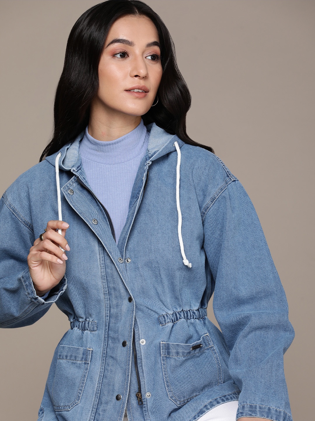 

The Roadster Life Co. Hooded Denim Pure Cotton Truckers Jacket, Blue