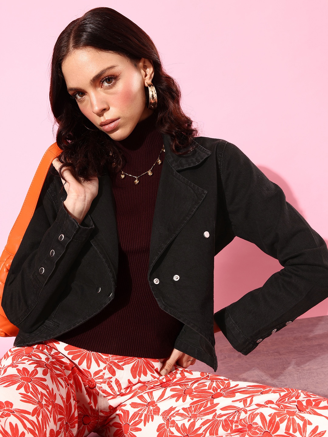 

The Roadster Life Co. Pure Cotton Crop Denim Jacket, Black