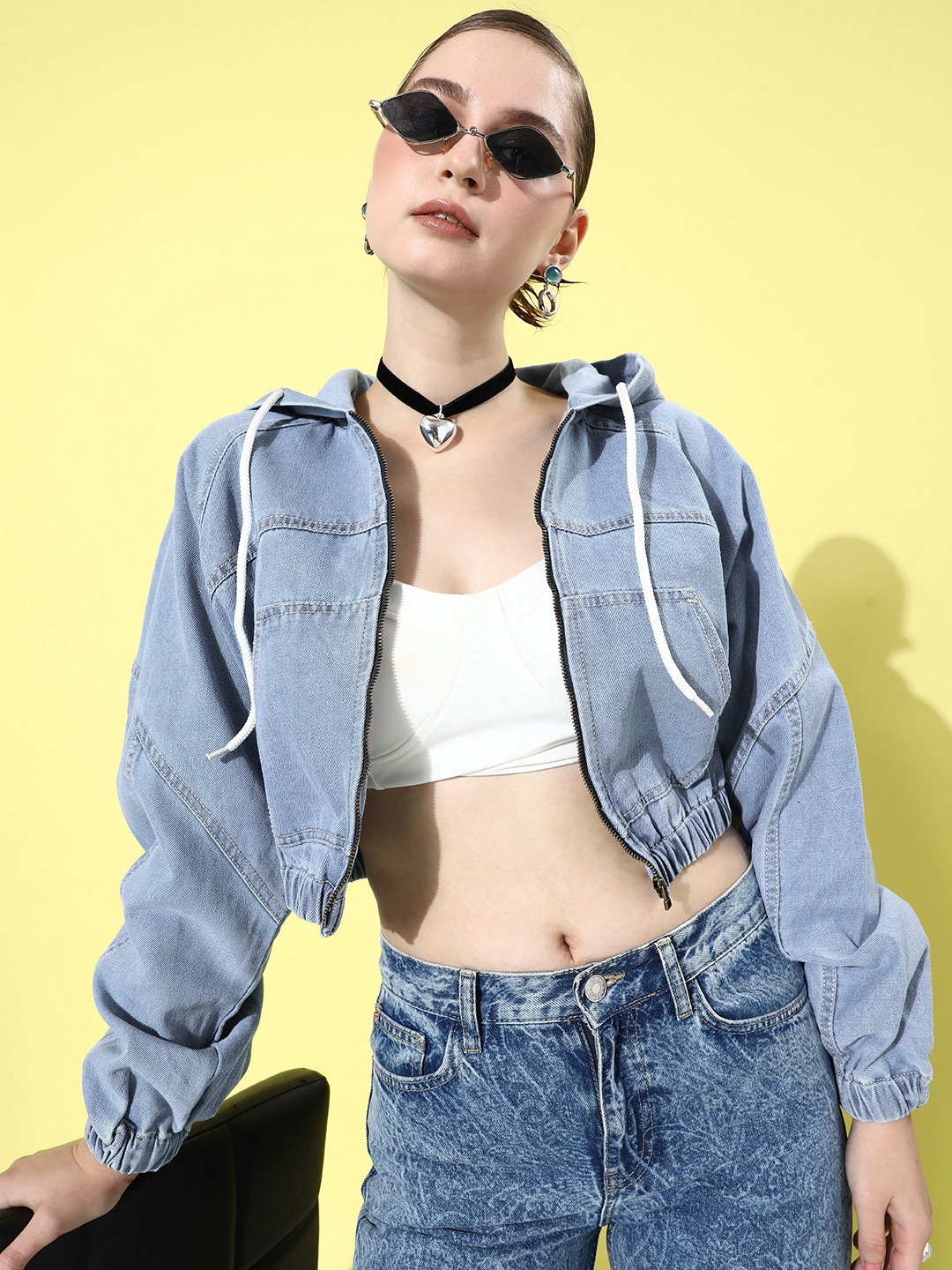 

The Roadster Lifestyle Co. Pure Cotton Crop Denim Jacket, Blue
