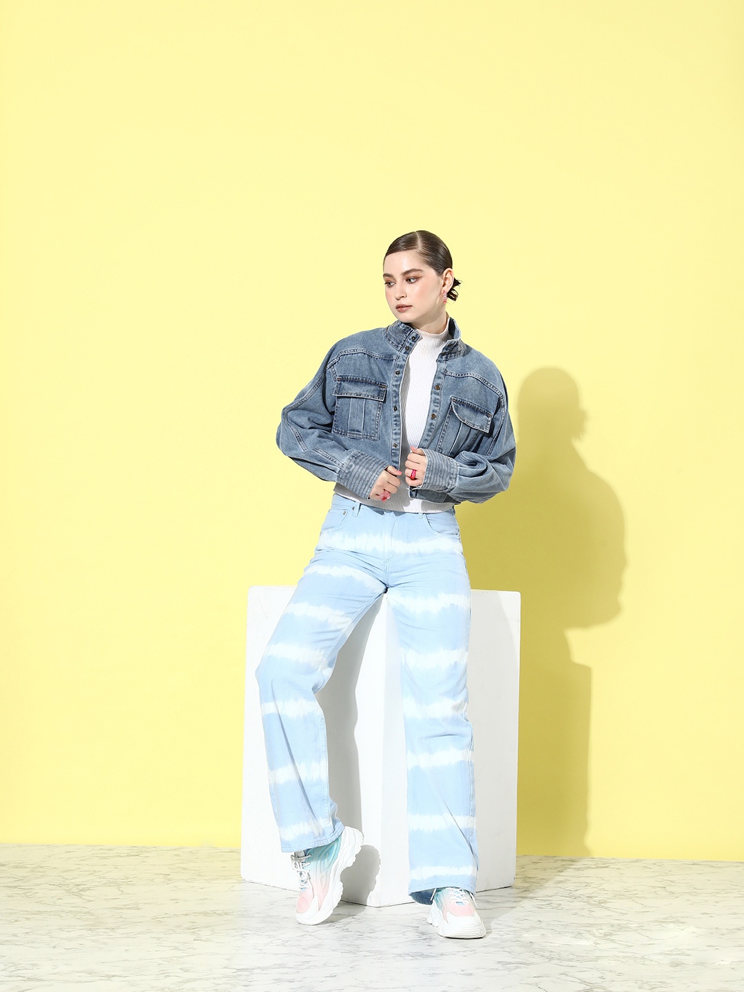 

The Roadster Lifestyle Co. Pure Cotton Boxy Crop Denim Jacket, Blue