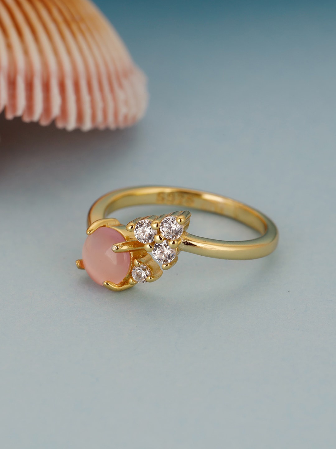 

GIVA Gold-Plated Gold Stone Studded Adjustable Finger Ring