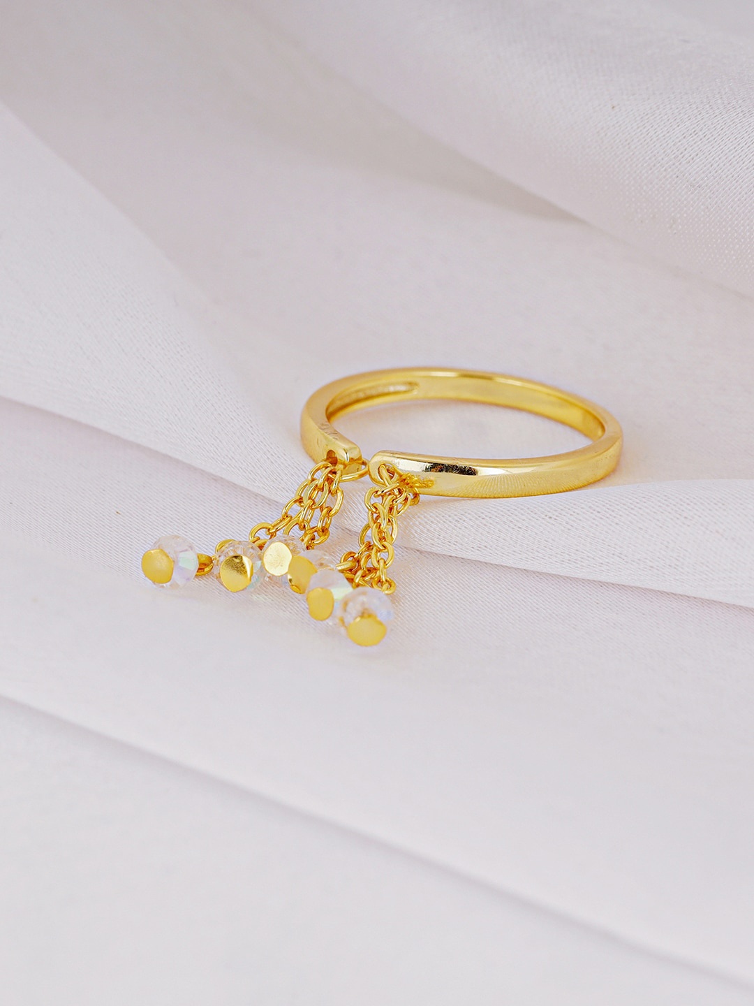 

GIVA Women Sterling Silver Gold-Plated & White Stone Studded Dangling Adjustable Finger Ring