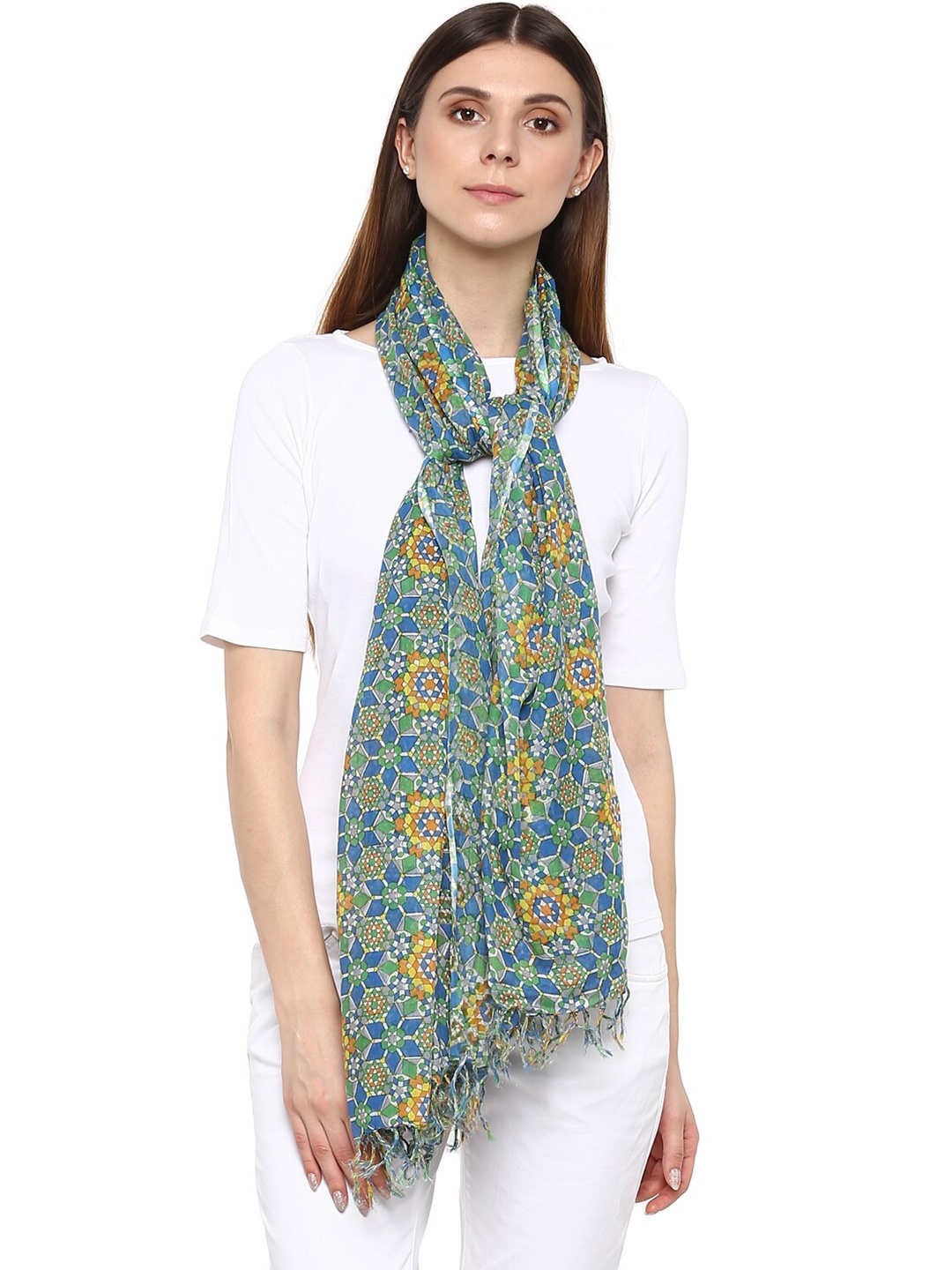 

Rhe-Ana Women Blue & Orange Printed Stole