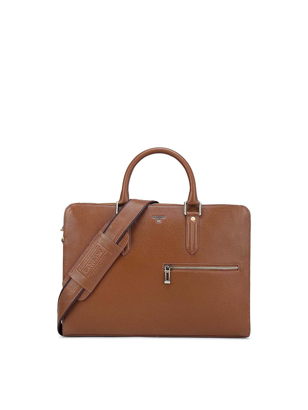 

Da Milano Unisex Brown Textured Leather Laptop Bag