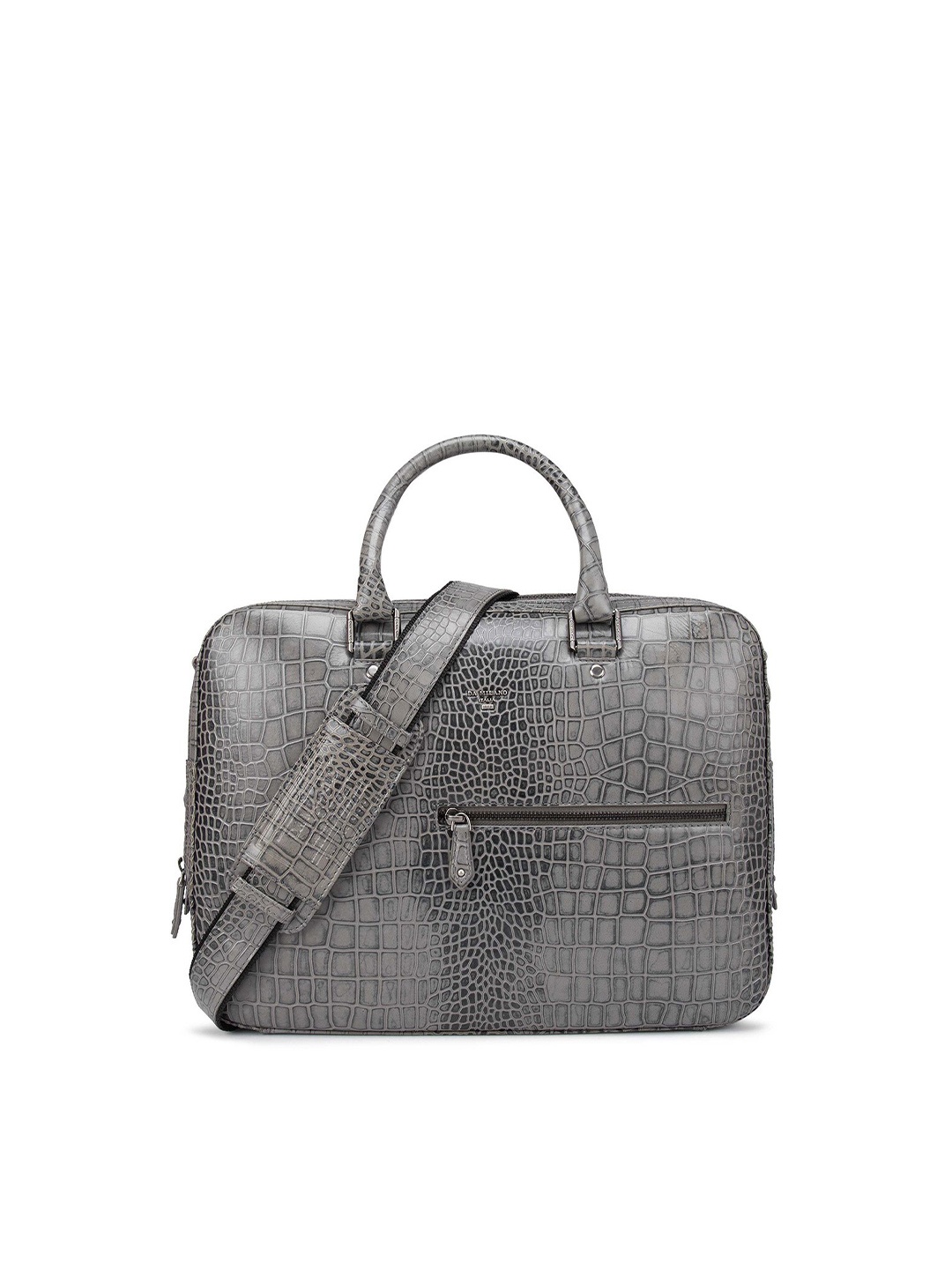

Da Milano Unisex Grey Textured Leather Laptop Bag
