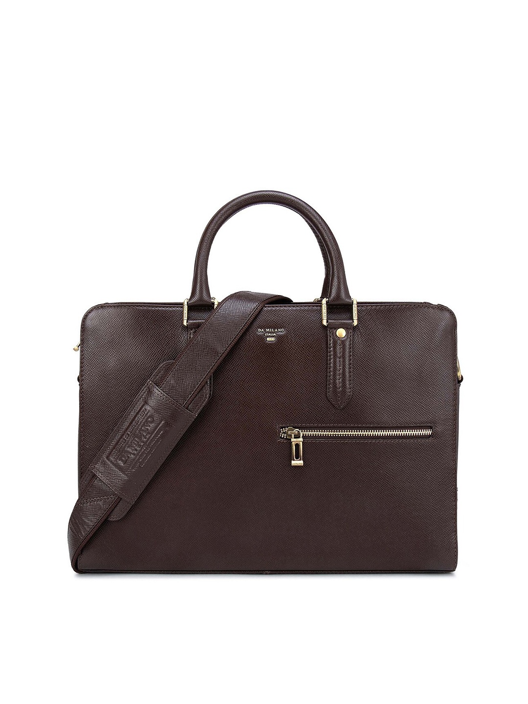 

Da Milano Unisex Brown Textured Leather Laptop Bag