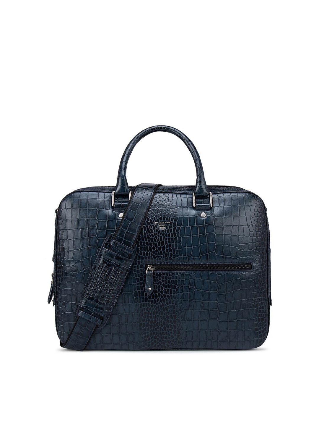 

Da Milano Unisex Blue Textured Leather Laptop Bag