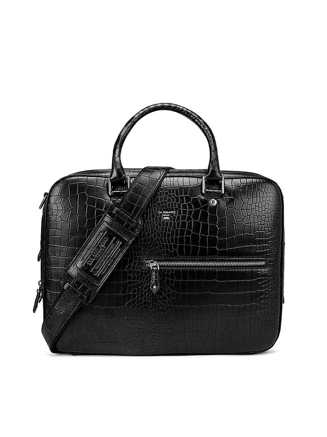 

Da Milano Unisex Black Textured Leather Laptop Bag