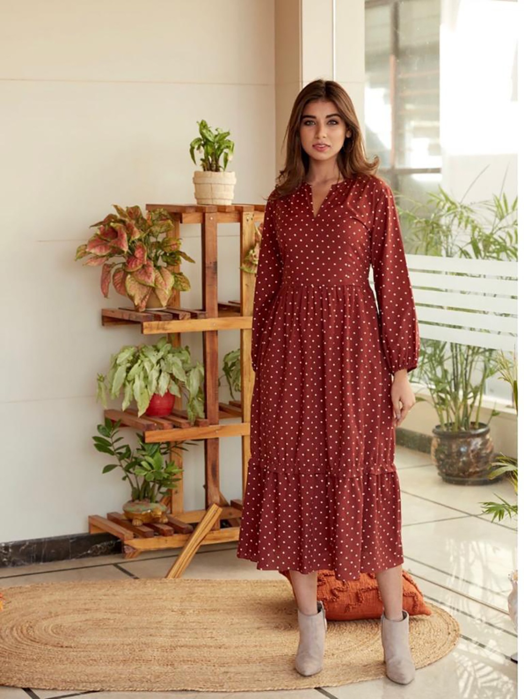 

NANGALIA RUCHIRA Maroon A-Line Midi Dress