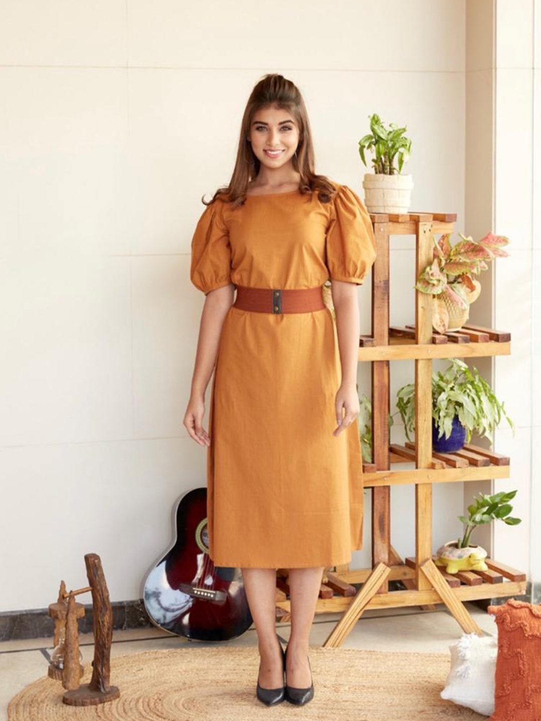 

NANGALIA RUCHIRA Mustard Yellow & coral gold A-Line Dress