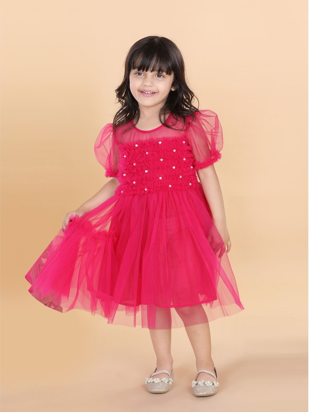 

ADIVA Pink & raspberry Embellished Net Dress