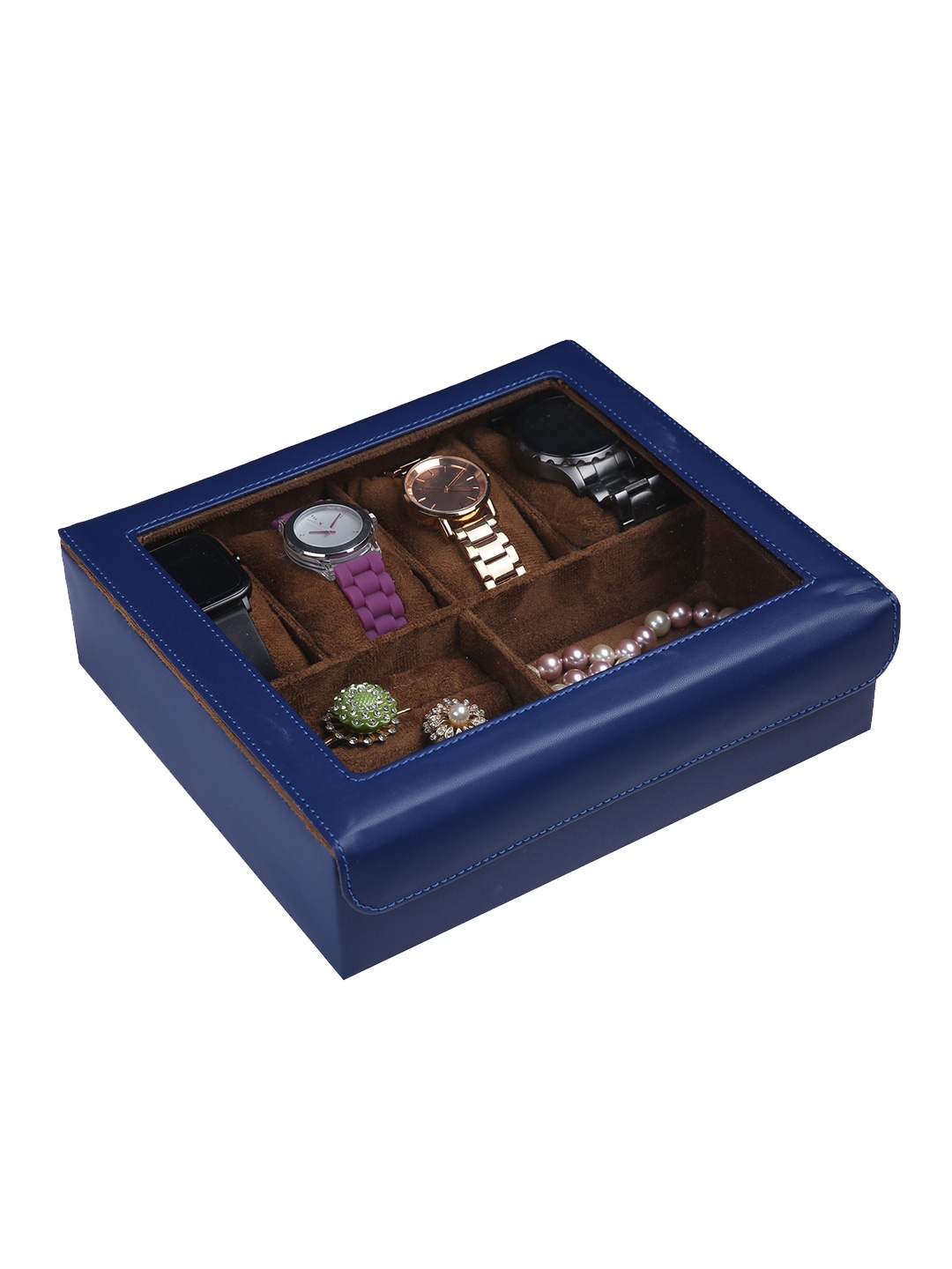 

essart Blue & Brown Solid Watch Organizer Box