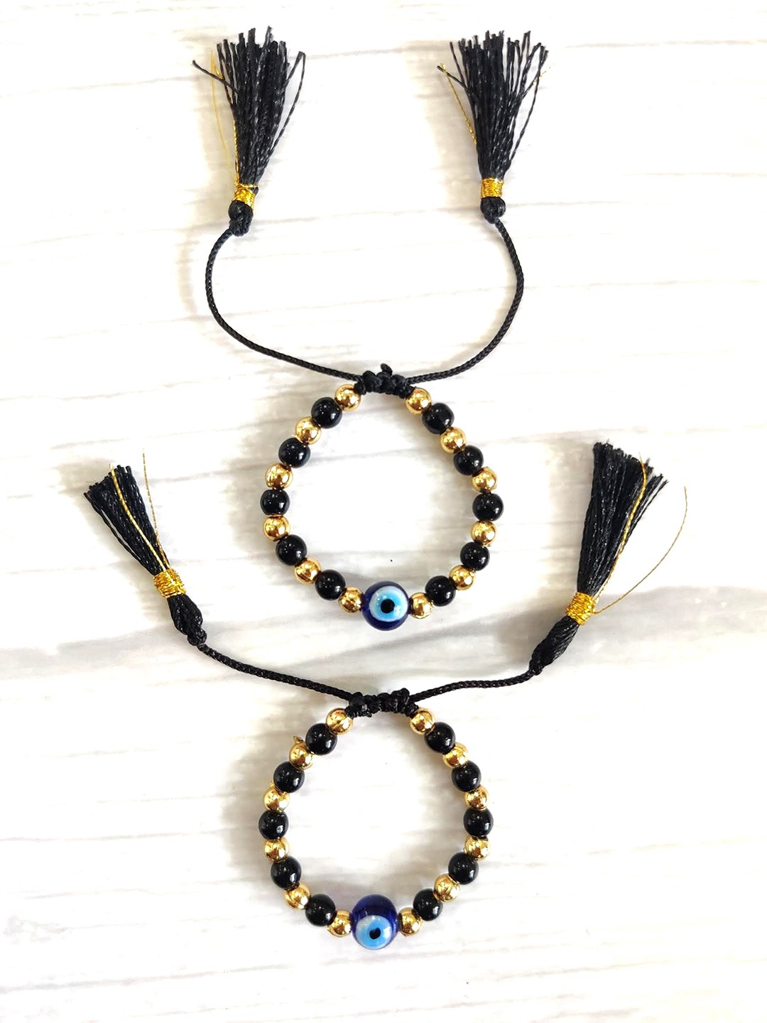 

EL REGALO Kids Pack of 2 Black Nazaria Bracelet, Gold