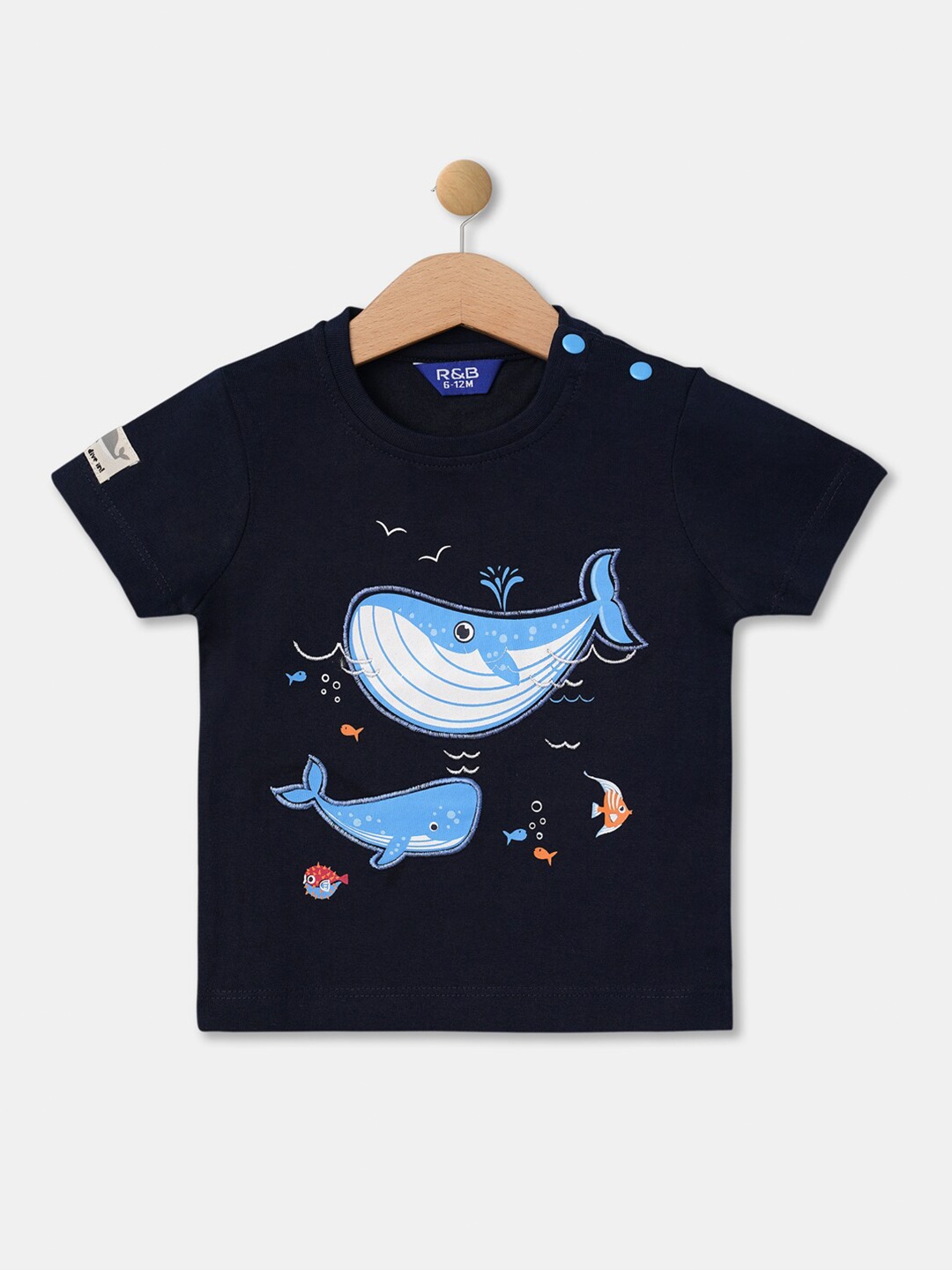 

R&B Boys Navy Blue Printed Applique T-shirt