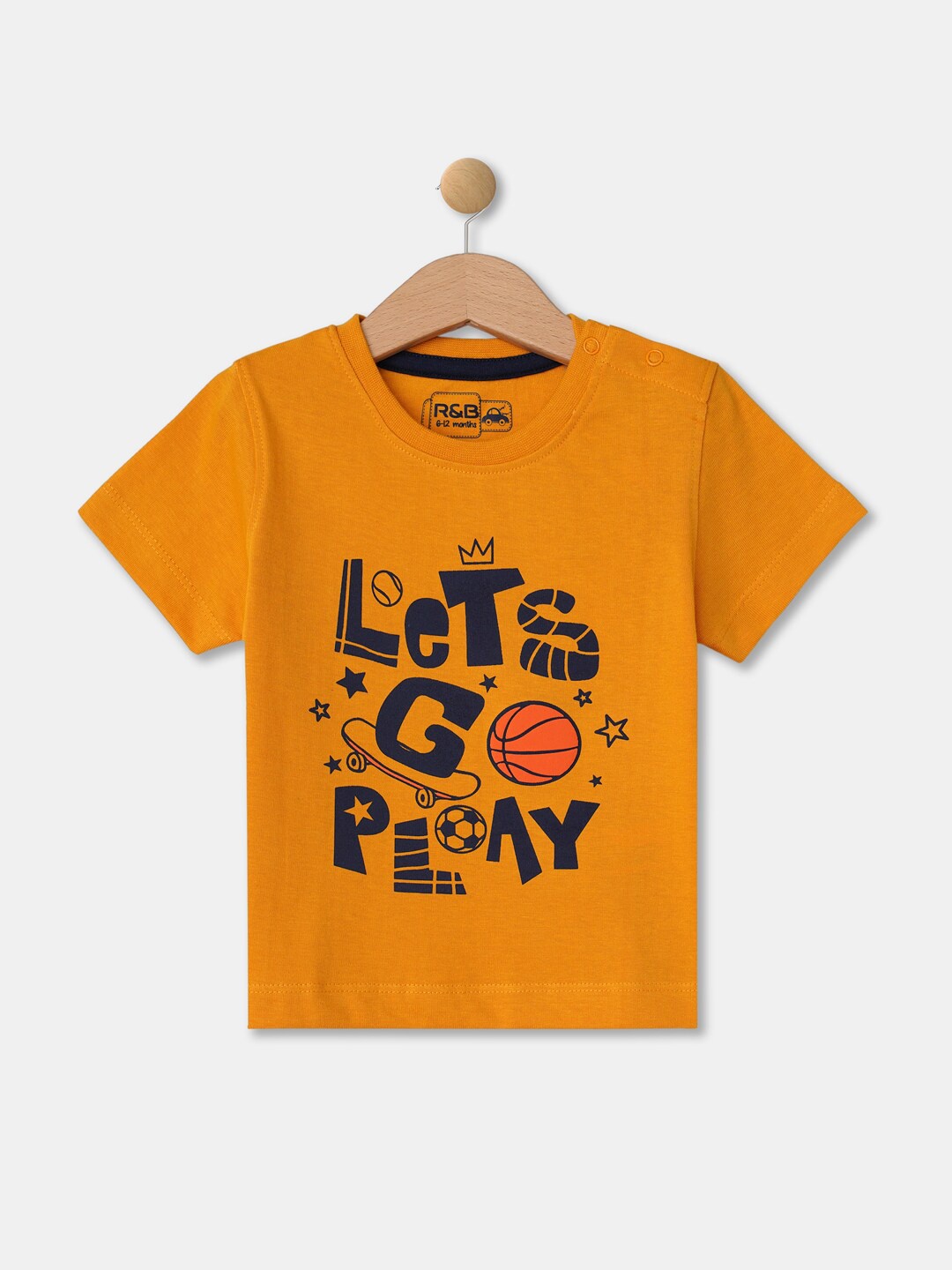 

R&B Boys Yellow Typography Printed Applique T-shirt