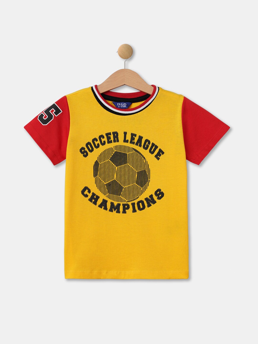 

R&B Boys Yellow & freesia Sports Printed Applique T-shirt