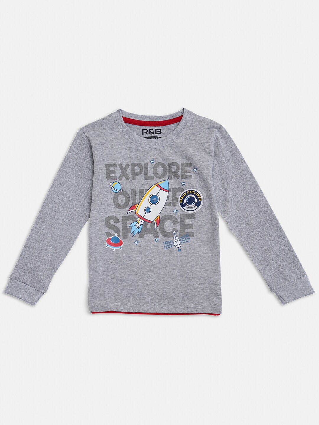 

R&B Boys Grey Printed Applique T-shirt