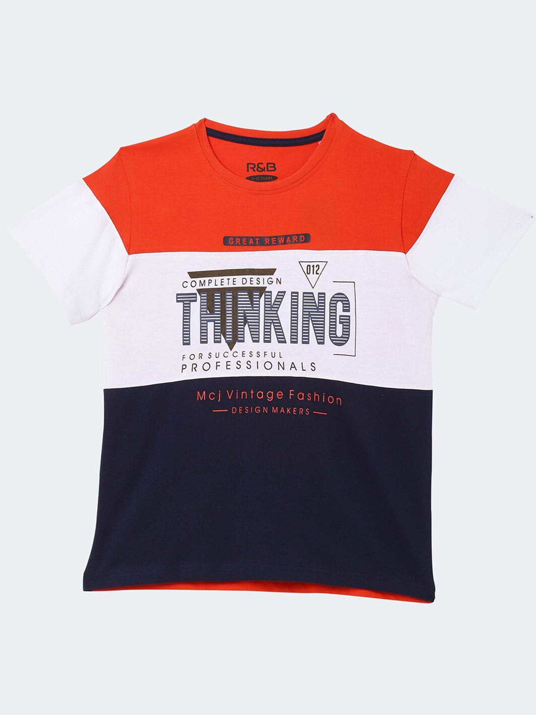 

R&B Boys Red & dark sapphire Typography Printed Applique T-shirt