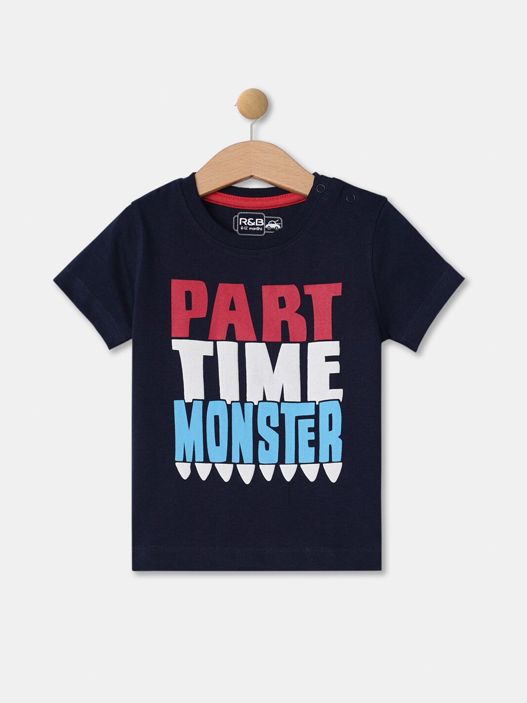 

R&B Boys Navy Blue & french middle red purple Typography Printed T-shirt