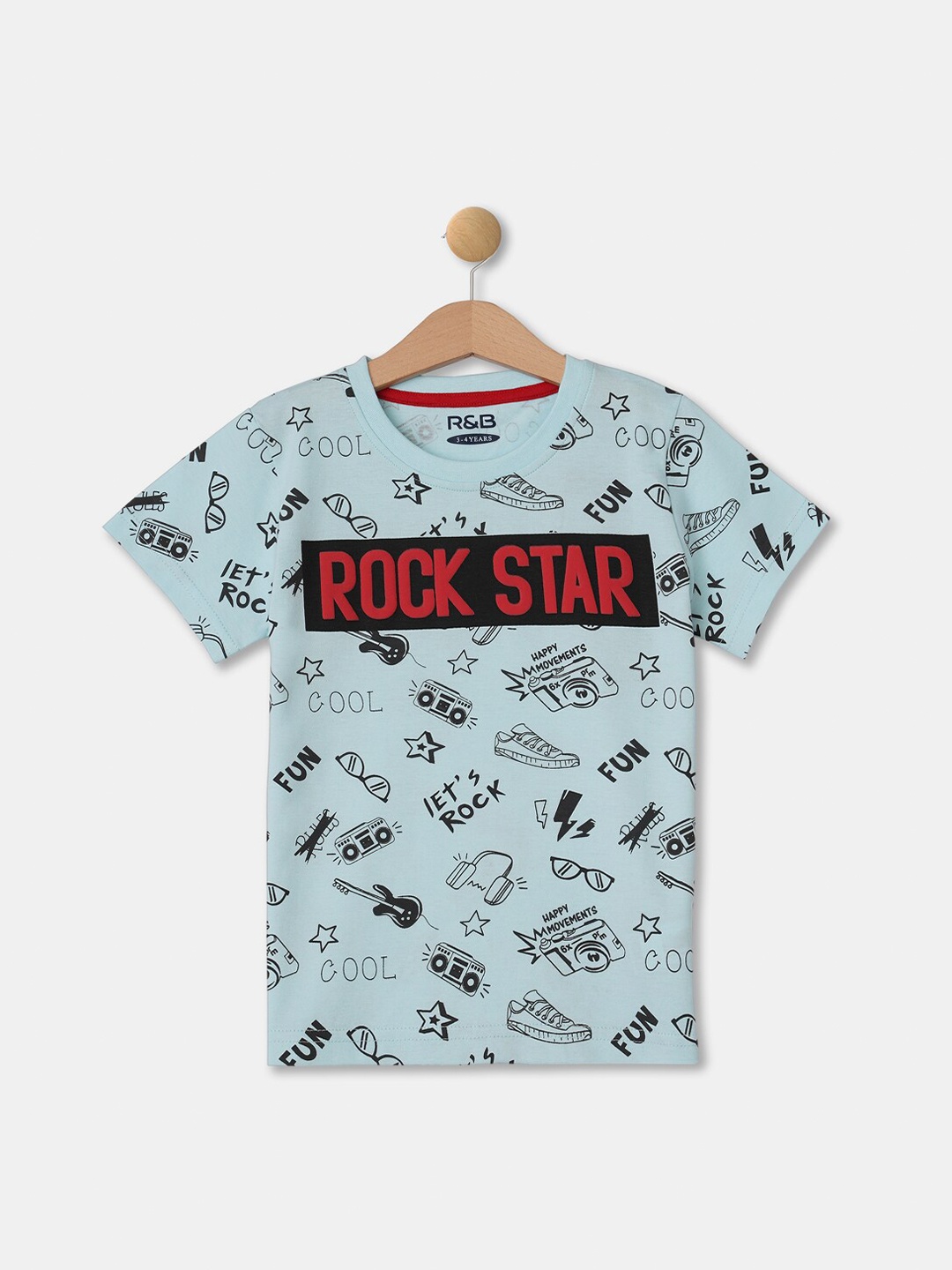 

R&B Boys Blue Printed Extended Sleeves Applique T-shirt