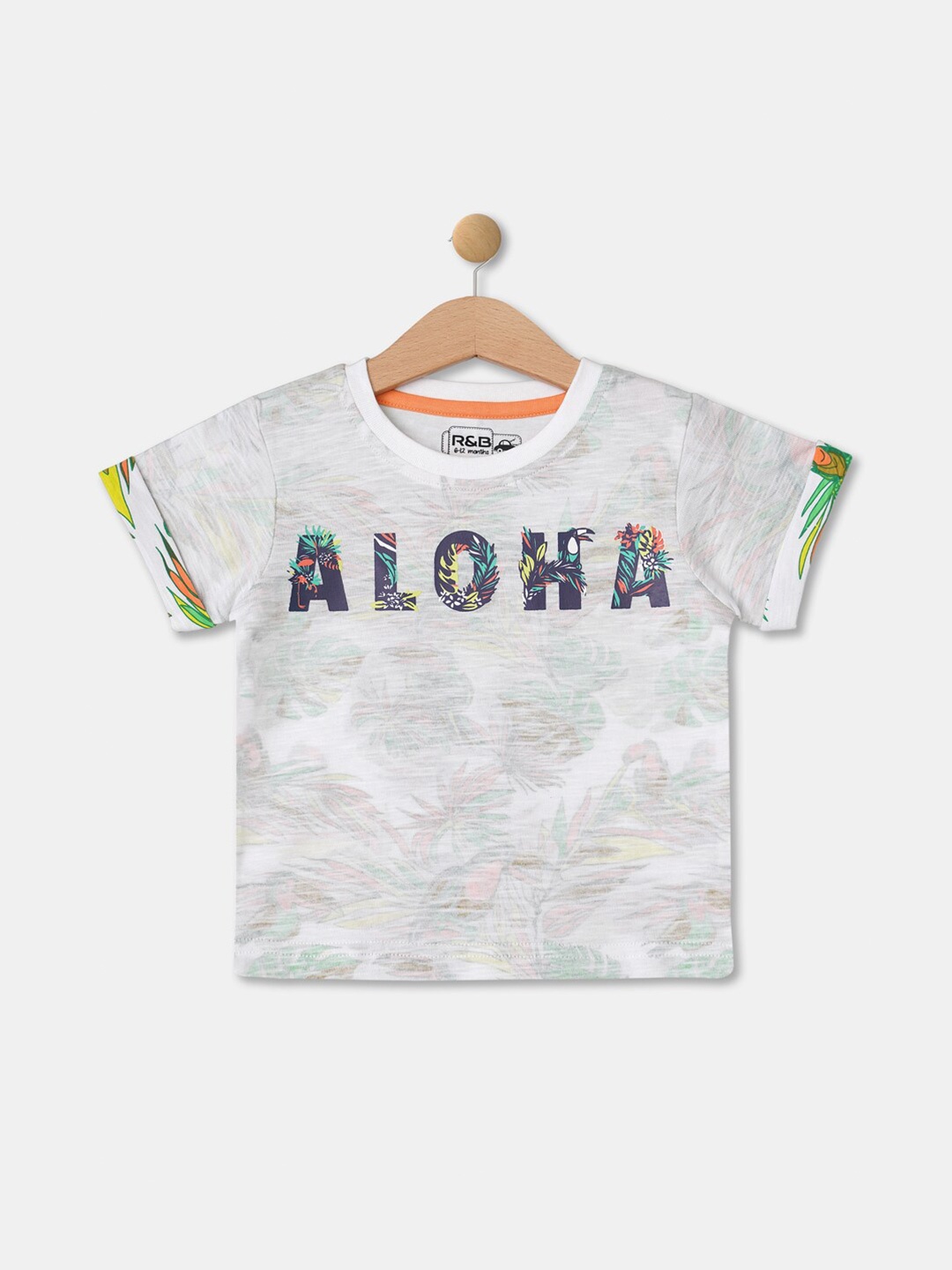 

R&B Boys White & orchid tint Floral Dyed V-Neck Tropical Applique T-shirt