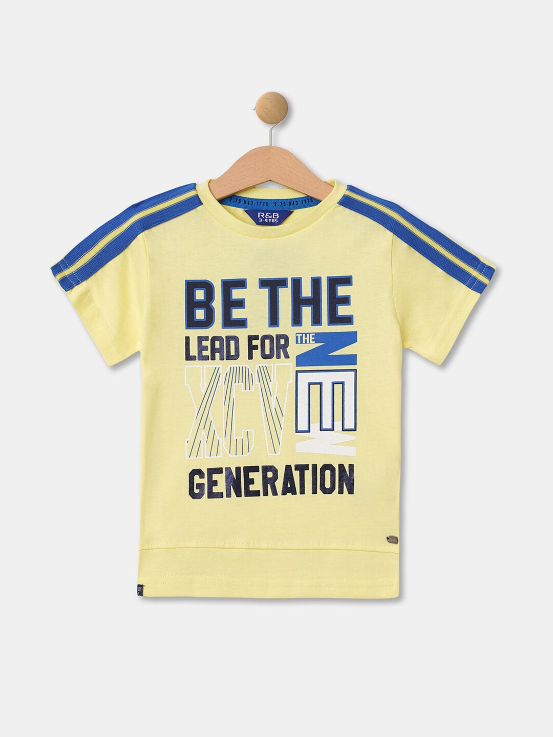 

R&B Boys Yellow & double cream Typography Printed Applique T-shirt
