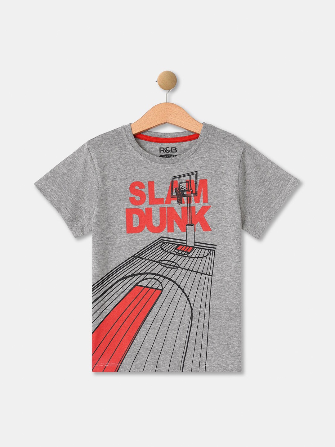 

R&B Boys Grey Typography Striped Applique T-shirt