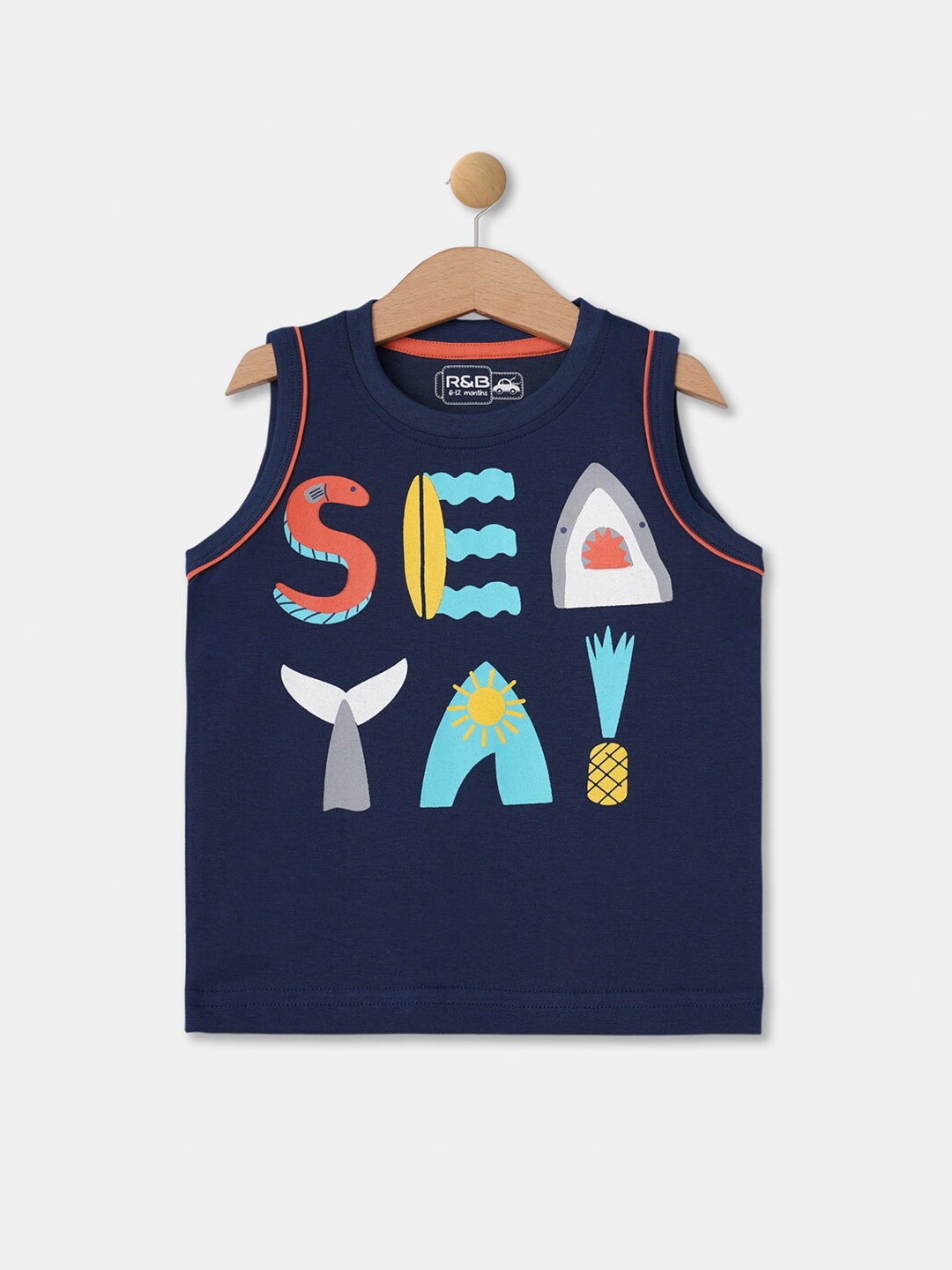 

R&B Boys Navy Blue & space cadet Printed Applique T-shirt