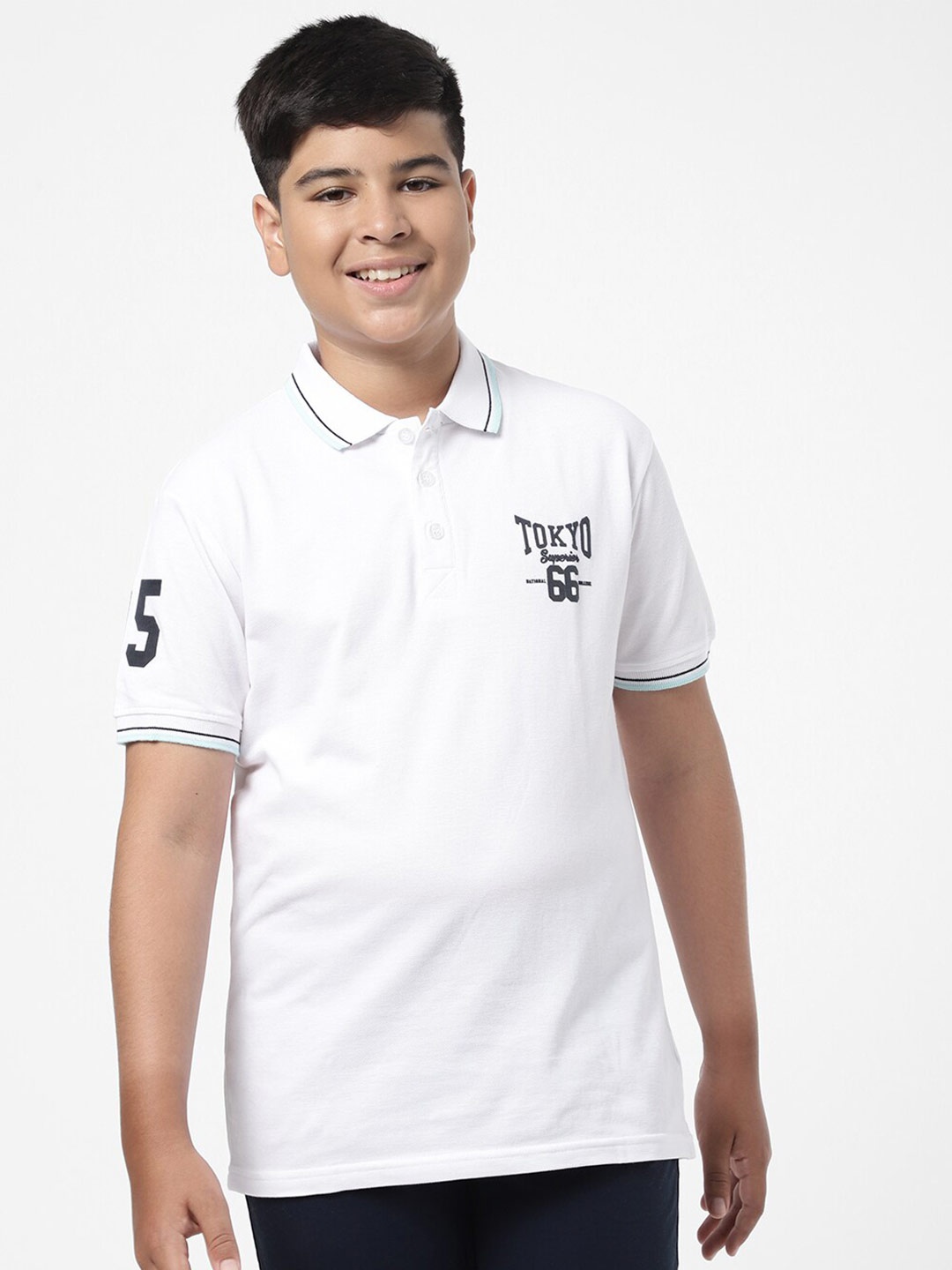 

R&B Boys White & ghost white Polo Collar Applique T-shirt