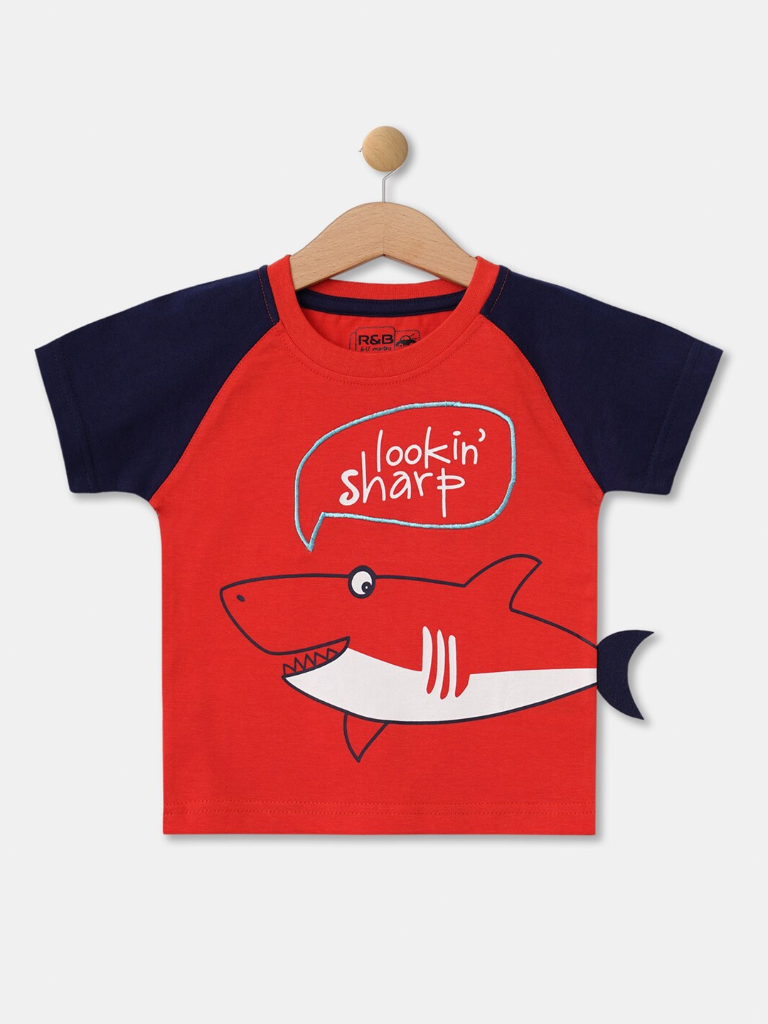 

R&B Boys Orange Typography Colourblocked Polo Collar Applique T-shirt