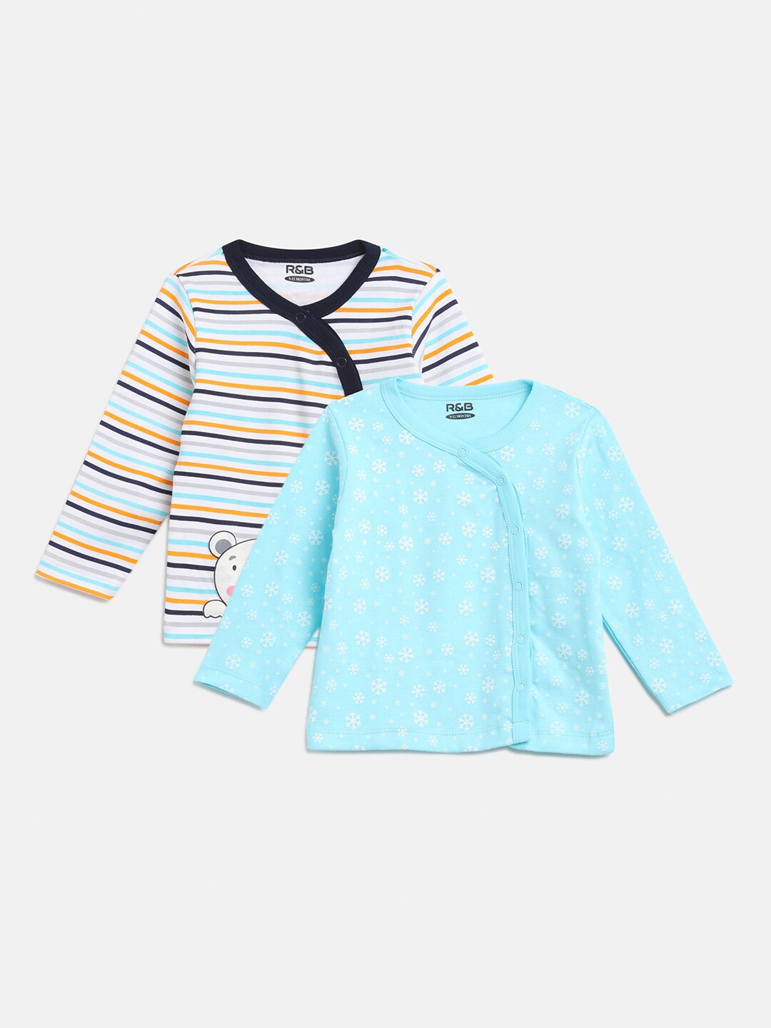 

R&B Boys Multicoloured & bright gray 2 Striped Henley Neck T-shirt, Multi