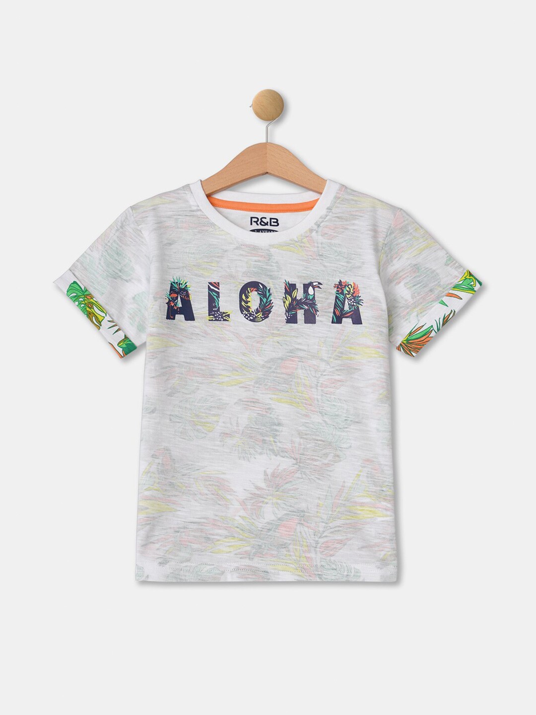 

R&B Boys White & gray lilac Typography Applique T-shirt