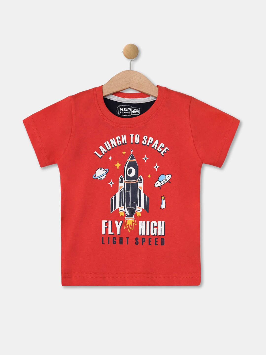 

R&B Boys Orange Typography Printed Applique T-shirt