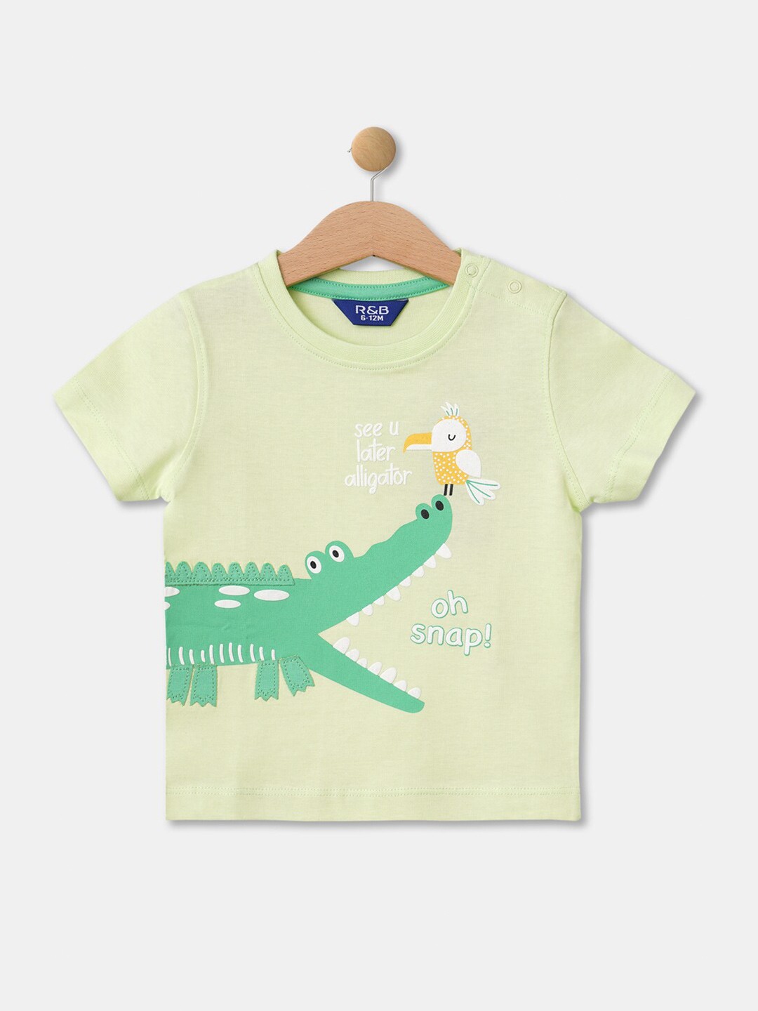 

R&B Boys Green Typography Printed Applique T-shirt