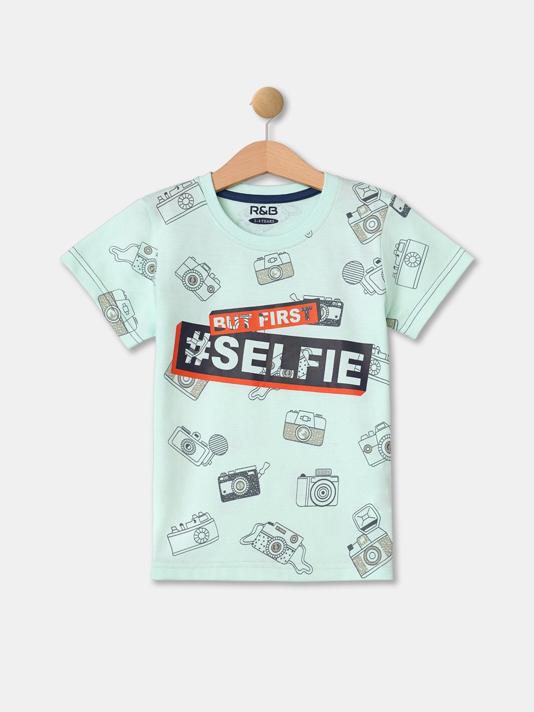 

R&B Boys Green Printed Applique T-shirt